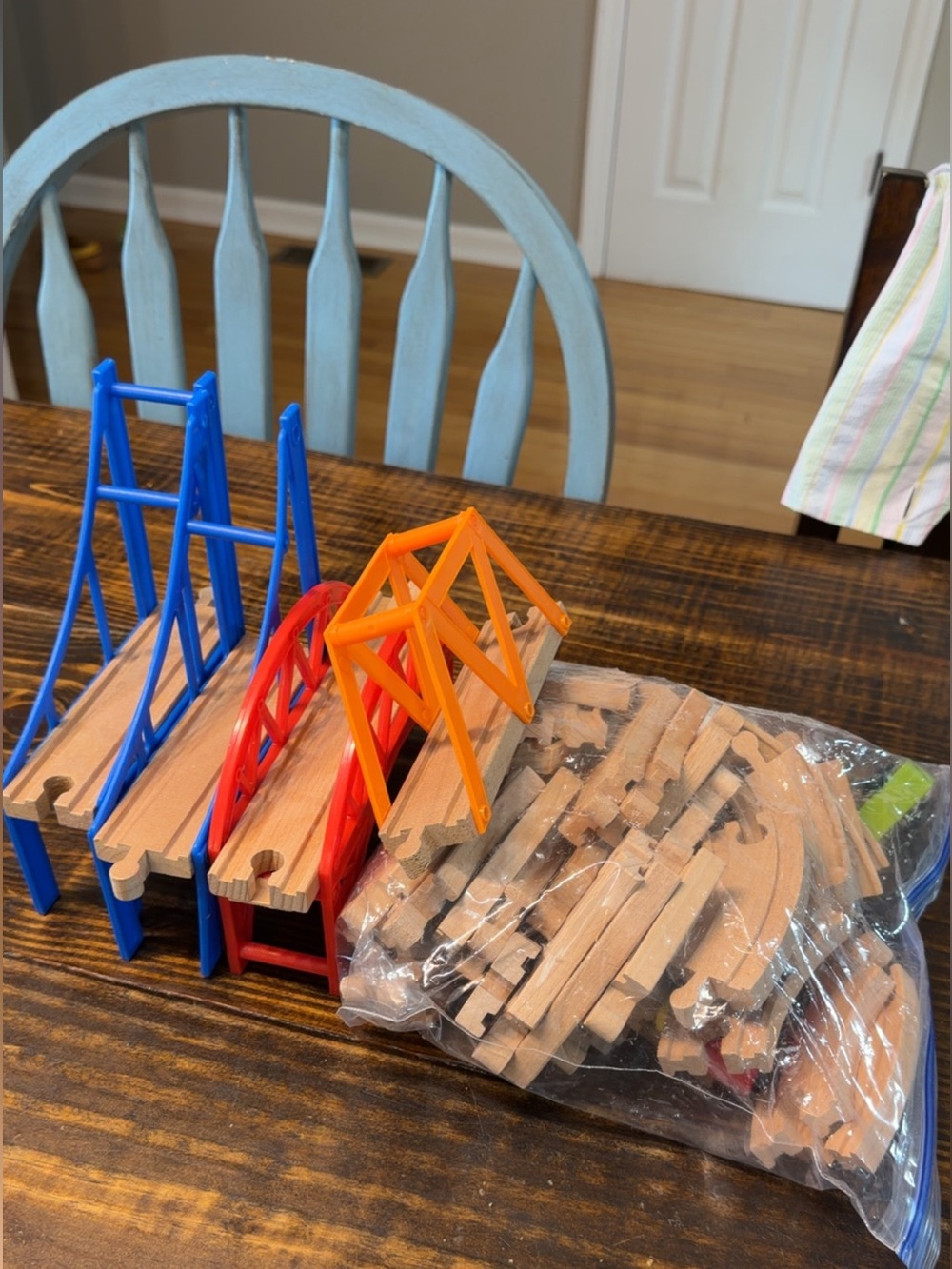 Wooden train set pieces